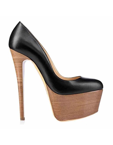 Rounde Toe Platform Wood Grain Stiletto High Heels Pumps