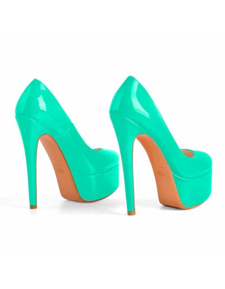 Patent Leather Rounde Toe Platform Green Stiletto High Heels Pumps