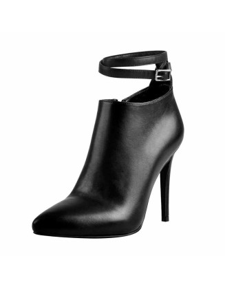 Pointed Black Matt High Heel Zipper Ankle Boots