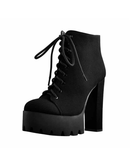 Platform Round Toe Lace Up Chunky High Heels Suede Ankle Boots
