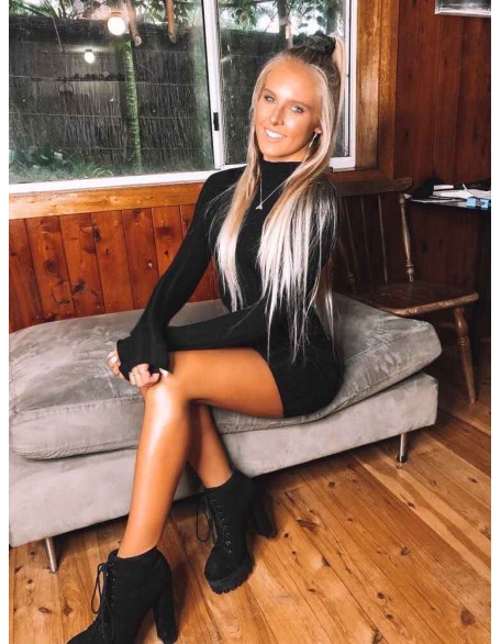 Platform Round Toe Lace Up Chunky High Heels Suede Ankle Boots