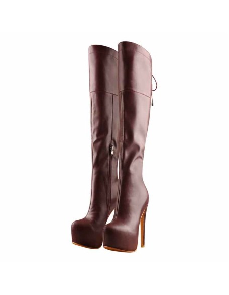 Faux Leather Round Toe Platform High Heels Over The Knee Boots