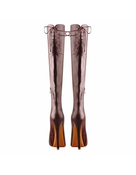 Faux Leather Round Toe Platform High Heels Over The Knee Boots