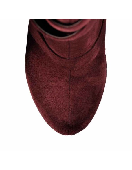 Burgundy Suede Platform Buckle Stiletto Over The Knee High Boots