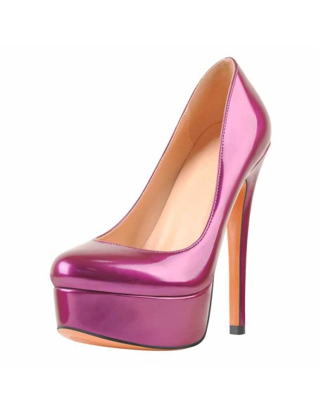 Round Toe Stiletto High Heel 3CM Platform Purple Slip On Pumps