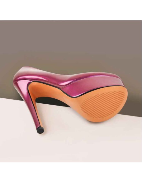 Round Toe Stiletto High Heel 3CM Platform Purple Slip On Pumps