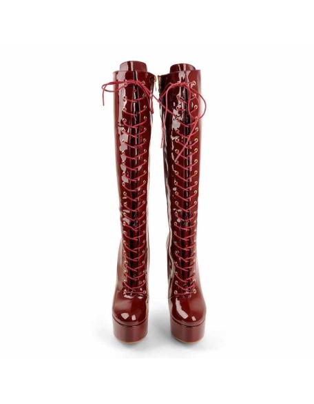 Burgundy Platform Lace-Up Knee High Boot
