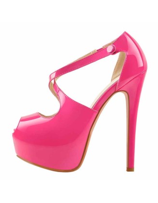Criss Cross Peep Toe Platform Rose Red High Heels Sandals