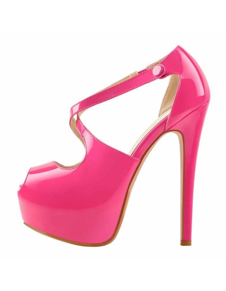 Criss Cross Peep Toe Platform Rose Red High Heels Sandals