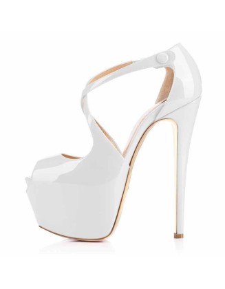 Criss Cross Peep Toe Platform Rose Red High Heels Sandals