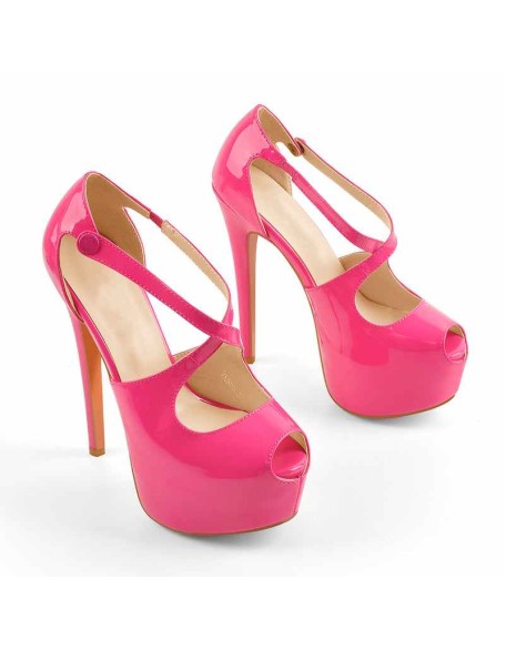 Criss Cross Peep Toe Platform Rose Red High Heels Sandals