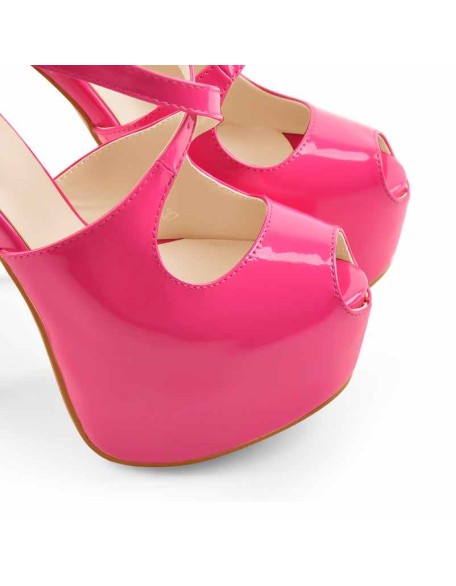 Criss Cross Peep Toe Platform Rose Red High Heels Sandals