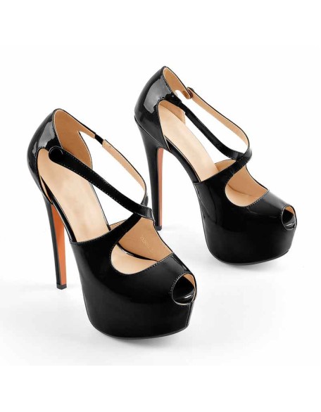Criss Cross Peep Toe Platform Black High Heels Sandals