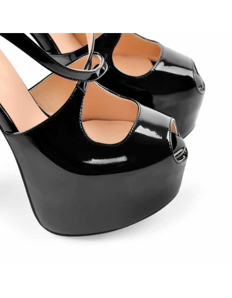 Criss Cross Peep Toe Platform Black High Heels Sandals