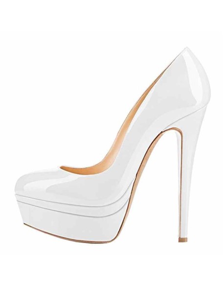 Black Patent Leather Round Toe Double Platform High Heel Pumps