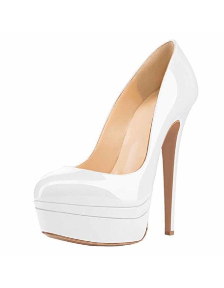 Black Patent Leather Round Toe Double Platform High Heel Pumps