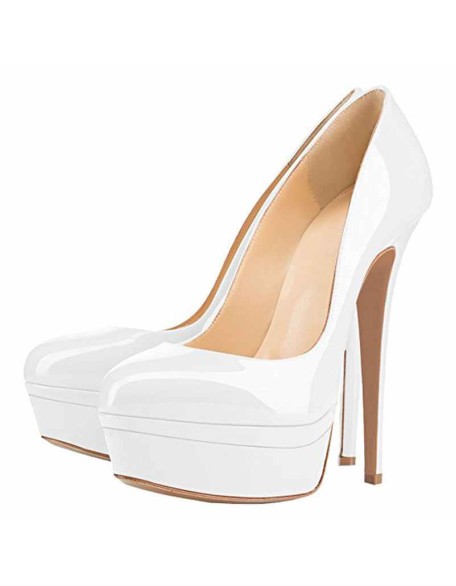 Black Patent Leather Round Toe Double Platform High Heel Pumps