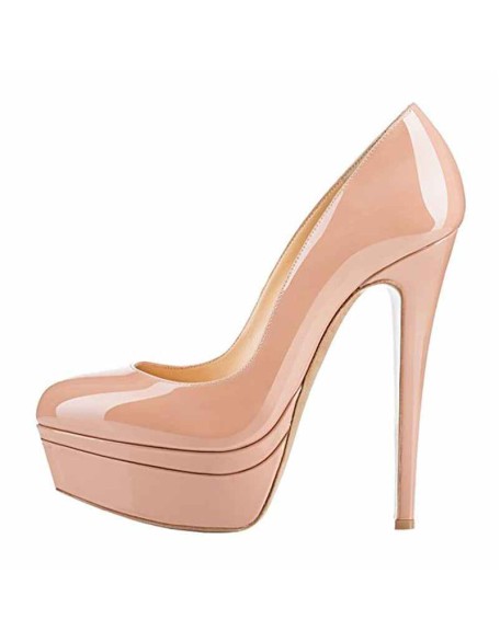 Black Patent Leather Round Toe Double Platform High Heel Pumps