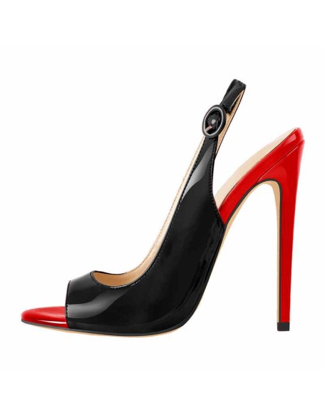 Black Red Peep Toe Thin High Heels Slingback Sandals