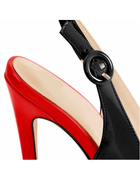 Black Red Peep Toe Thin High Heels Slingback Sandals