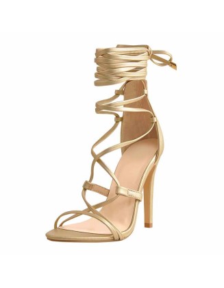 Lace up High Heels Gold Gladiator Stiletto Sandals