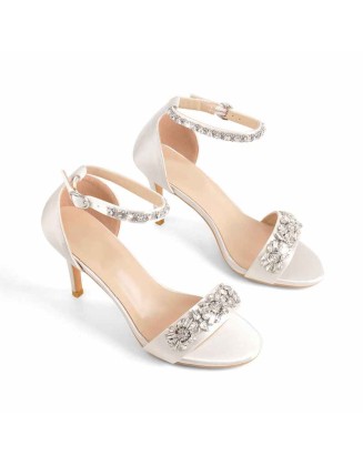 Rhinestone Embellished Ankle Strap White Sandals