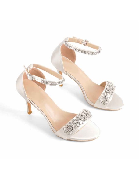 Rhinestone Embellished Ankle Strap White Sandals
