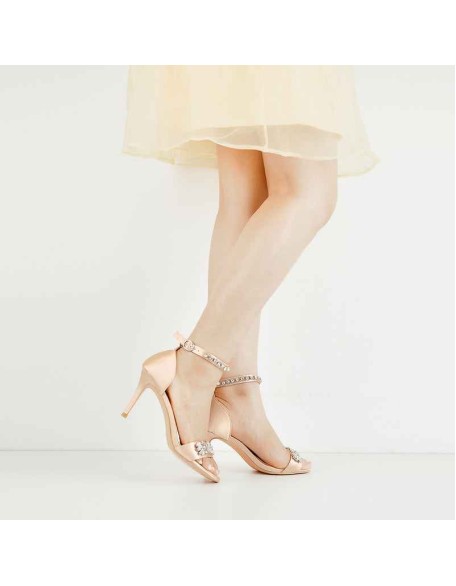 Rhinestone Embellished Ankle Strap White Sandals