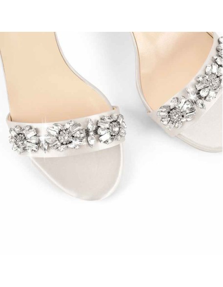 Rhinestone Embellished Ankle Strap White Sandals