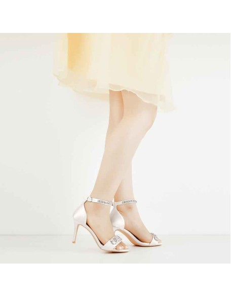 Rhinestone Embellished Ankle Strap White Sandals