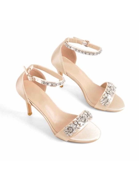 Rhinestone Embellished Ankle Strap White Sandals