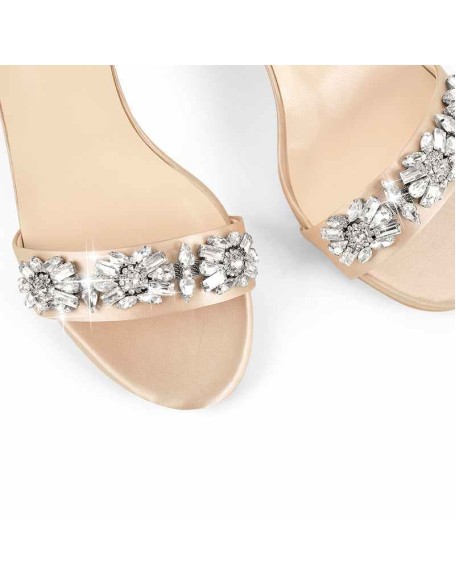 Rhinestone Embellished Ankle Strap White Sandals