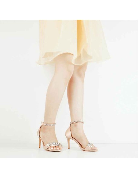 Rhinestone Embellished Ankle Strap White Sandals