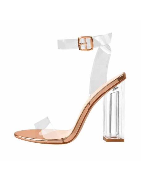 Clear Ankle Strap Perspex Chunky Rose Gold High Heel Sandals