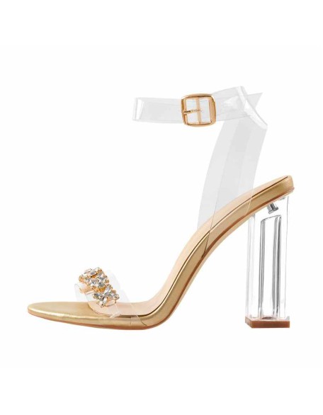 Clear Ankle Strap Perspex Chunky Rose Gold High Heel Sandals