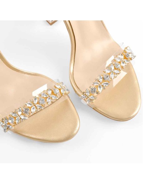 Clear Ankle Strap Perspex Chunky Rose Gold High Heel Sandals