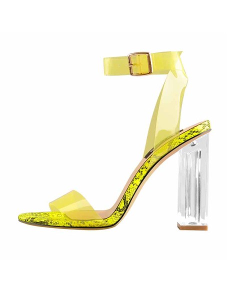 Clear Ankle Strap Perspex Chunky Rose Gold High Heel Sandals
