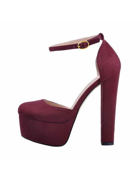 Platform Chunky High Heel Mary Jane Burgundy Pumps