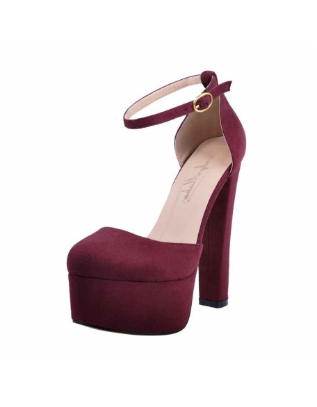 Platform Chunky High Heel Mary Jane Burgundy Pumps