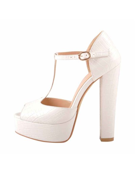 T Strap Peep Toe Platform Patent Chuncky High Heel Sandals