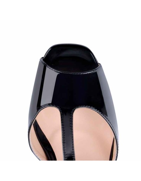 T Strap Peep Toe Platform Patent Chuncky High Heel Sandals