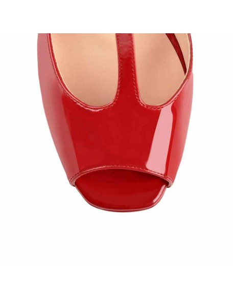 T Strap Peep Toe Platform Patent Chuncky High Heel Sandals