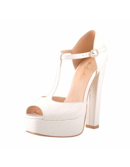 T Strap Peep Toe Platform Patent Chuncky High Heel Sandals