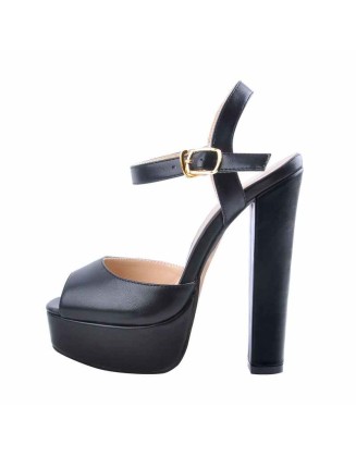 Peep Toe Platform Black Chunky High Heel Sandals