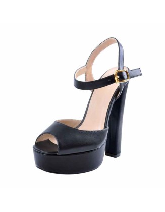 Peep Toe Platform Black Chunky High Heel Sandals