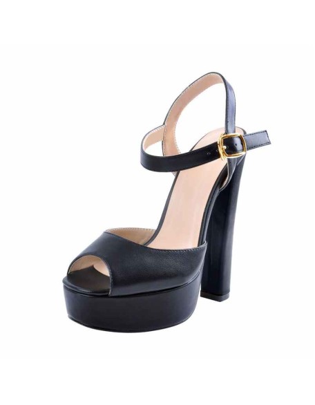 Peep Toe Platform Black Chunky High Heel Sandals