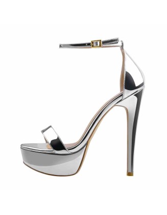 Silver Ankle Strap Platform Stiletto Single Band Sandals