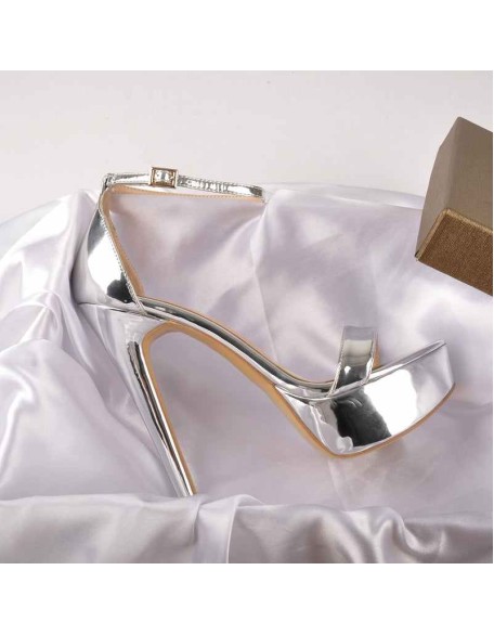 Silver Ankle Strap Platform Stiletto Single Band Sandals