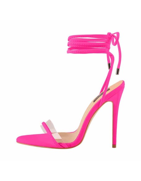 Lace up Clear Band Black Suede High Heels Sandals