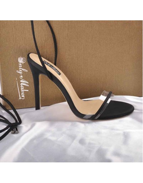 Lace up Clear Band Black Suede High Heels Sandals